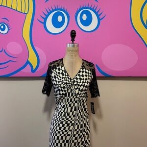 Clements Ribeiro Black White Silk Harlequin Lace High Low Dress